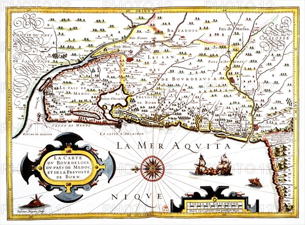 Map of the Bordeaux region, the Médoc area and the Born provostship