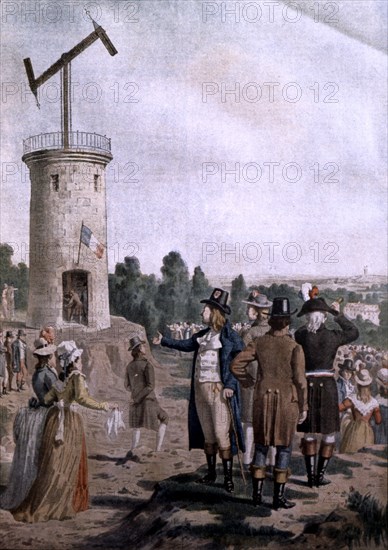 Gravure en hommage à l'invention du télégraphe par Claude Chappe, 1793