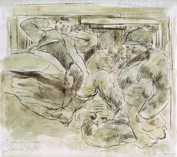 Dunoyer de Segonzac dans une sape (Somme), 1916