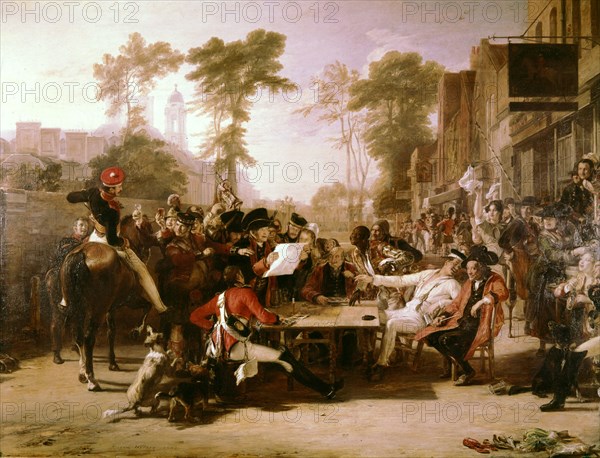 Wilkie, Les pensionnaires du Chelsea Hospital lisent les nouvelles de la Bataille de Waterloo
