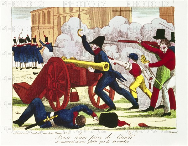 1830 French Revolution. Capture of a gun, July 28, 1830