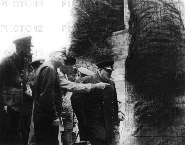 Winston Churchill inspecting troops on the Normandy front