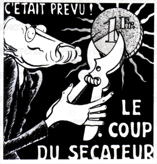 Satirical cartoon on the devaluation of the French Franc in 1936