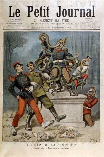 Caricature sur la Triplice. Alliance entre l'Allemagne, l'Autriche et l'Italie.