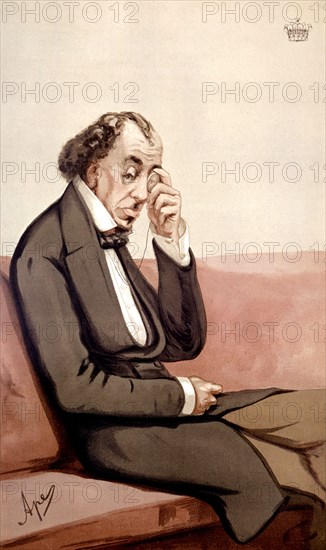 Drawing done in watercolour by Ape, portrait of Disraeli