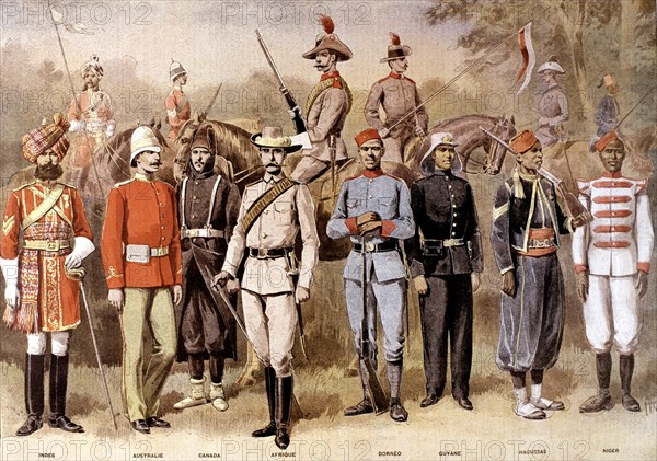 Types de l'armée coloniale anglaise au moment du jubilé de la reine Victoria