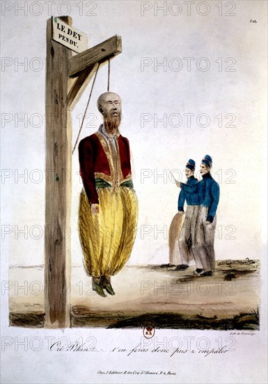 Conquête de l'Algérie. Caricature sur le Dey d'Alger. Lithographie de Fonrouge