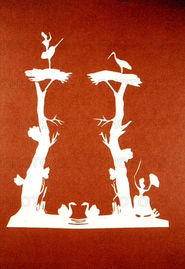 Hans Christian Andersen, découpage papier : danseuse & cigogne
