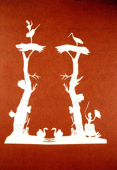 Hans Christian Andersen, papercut: dancer & stork