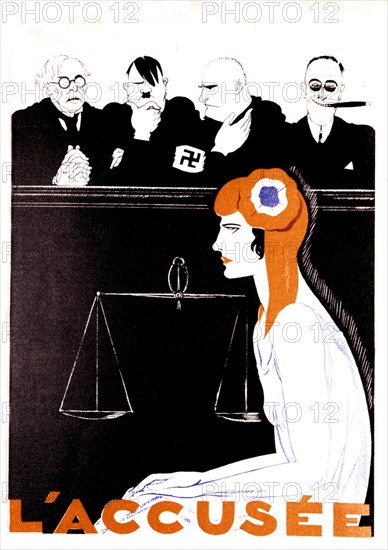 Dessin de Paul Iribe. "L'accusée". Marianne jugée par les grandes puissances