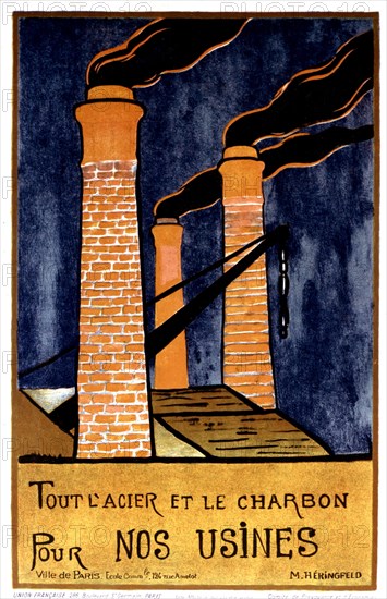 Affiche, dessin d'élèves d'école primaire sur le thème des restrictions (1914-1918)