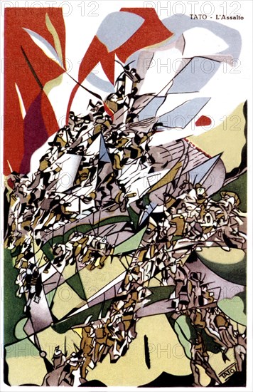 Dessin de Tato, L'Assaut (fantaisie décorative pour l'alcôve de l'ardite Mario Calvi), 1926