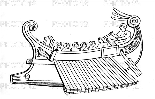 Three-rank Roman ship. in "Dictionnaire des antiquités grecques et romaines" by Daremberg and Saglio.