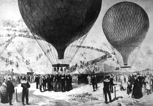 Siege de Paris. Balloons leaving from the foot of Montmartre