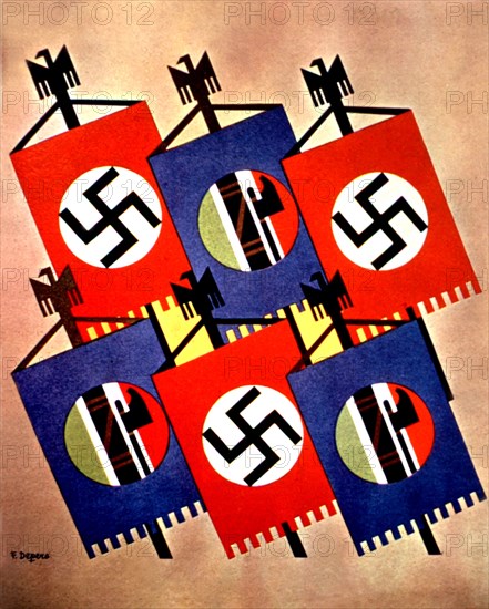 Drawing by F. Depero, the Rome-Berlin axis (1936)