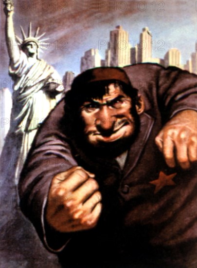 Drawing by Boccasile, anti-Semitist and anti-American Fascist propaganda poster (1943)