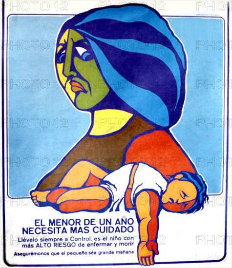 Affiche pour l'amélioration de la santé éditée sous le gouvernement d'Allende (1971-1972)