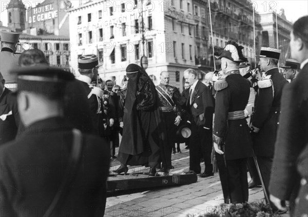 Funeral procession of King Alexander of Yugoslavia, in Belgrade. His widow.