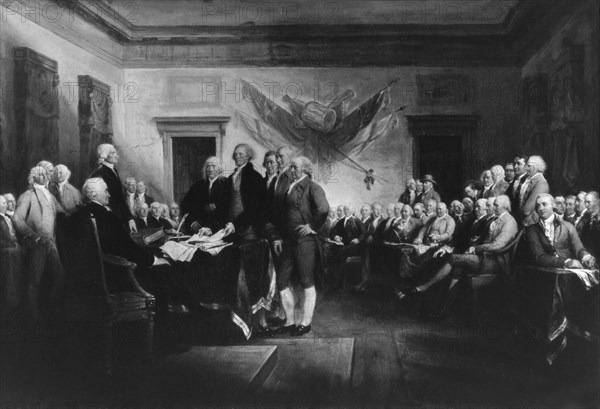 Signature de la déclaration d'indépendance des Etats-Unis le 4 juillet 1776.