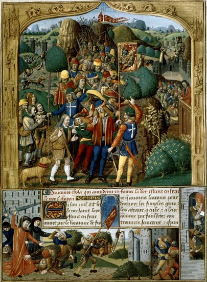 Miniature in "Le livre des faiz Monseigneur Saint Louis": the crusade of the shepherd boys