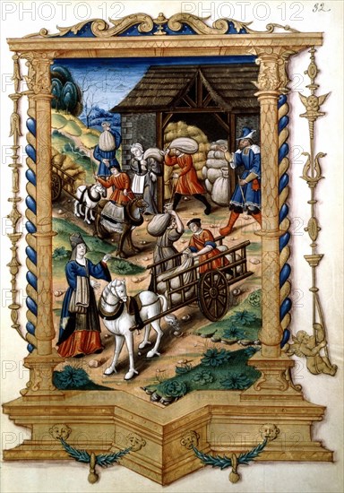Royal Chants on the Crowned Conception from Le Puy de Rouen (1519-28). Scene of peasant life