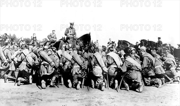 Tsar Nicholas II blessing a regiment leaving for the Russo-Japanese War