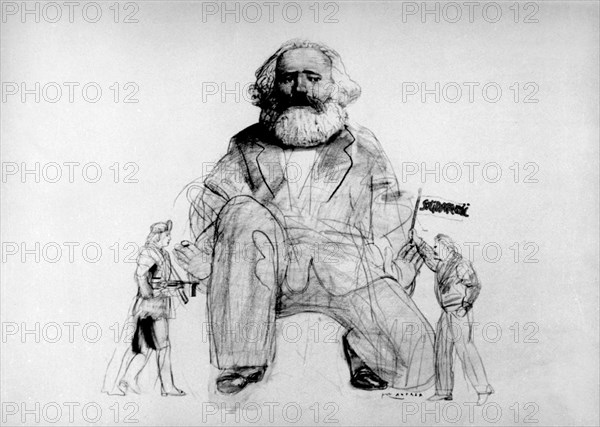 Propaganda poster by Pat Andrea for Solidarnosc. Karl Marx.