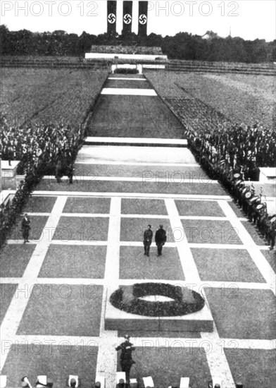 Hitlerand Röhm in front of the "Ehrenmal", during a NSDAP ceremony in Nuremberg
