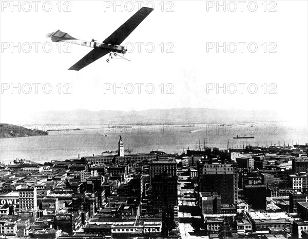 Airplane flying over San Francisco