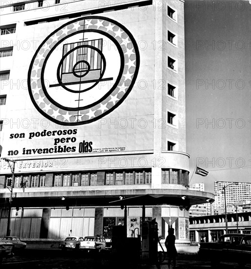 Giant posters announcing the 1st Conference of the Latin American solidarity organization