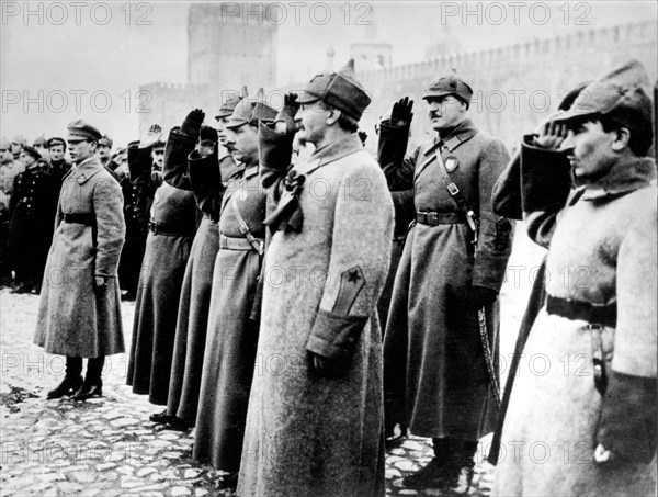 Léon Trotsky receiving soldiers in Moscow
