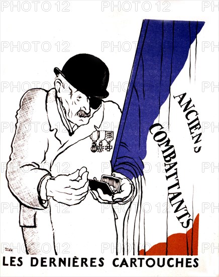 Drawing by Paul Iribe. Satirical cartoon on the war veterans who have grown poorer