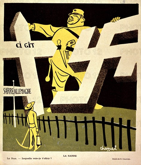 Satirical cartoon by Chancel about German plebiscite for the Sarre (1934)