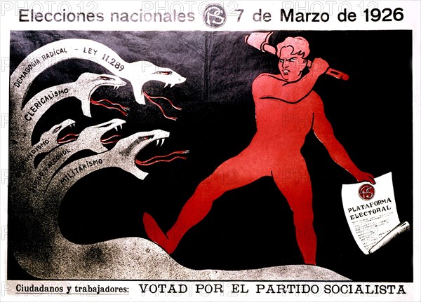 Poster of the Socialist Party calling citizens and workers to vote for the Socialist Party (1926)