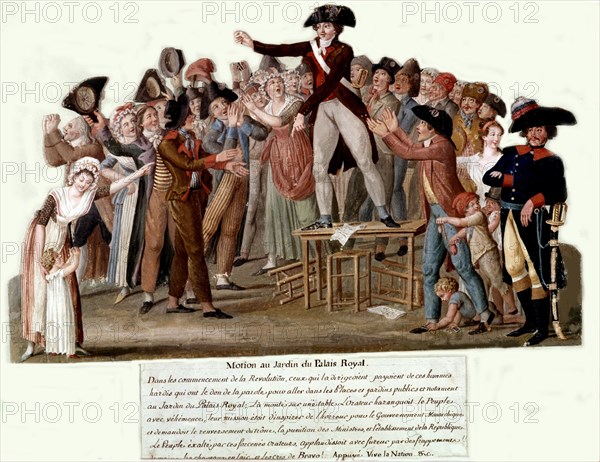 Paul Etienne Lesueur, Morning at the Palais royal. An orator encourages people to demonstrate