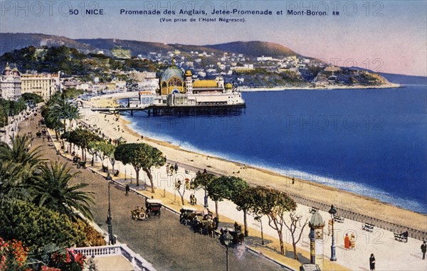 Nice. La promenade des Anglais, la jetée-promenade et le Mont-Boron