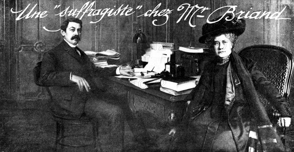 Une suffragette chez M. Briand. (Mme Jeanne E. Schmahl)