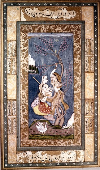 Indian miniature. Dekhan school. Women in a garden