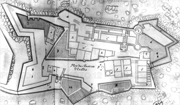 Blueprint of the castle of Exilles, where the Man in the Iron Mask was imprisoned