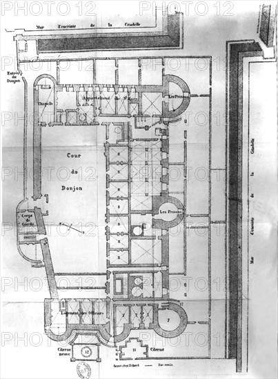 Blueprint of the dungeon of the Pignerol fortress, where the Man in the Iron Mask was imprisoned