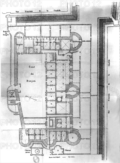 Plan du donjon de la forteresse de Pignerol où fut enfermé le masque de fer