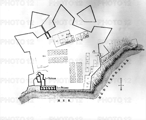 Blueprint of the royal fortress of Ste. Marguerite Island where the Man in the Iron Mask was imprisoned