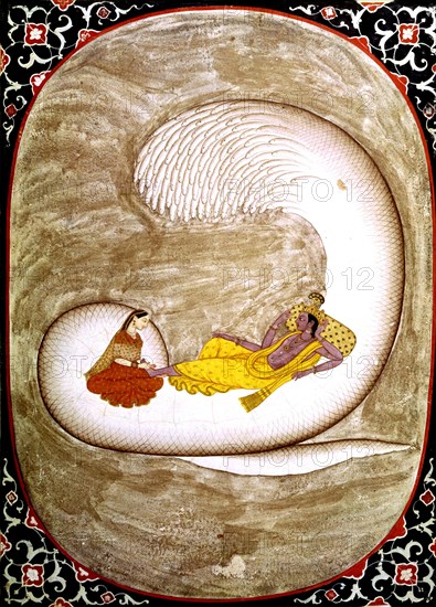 Miniature representing a couple on a snake