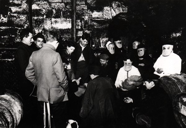 People gathered in a cave during a Gotha raid, 1918