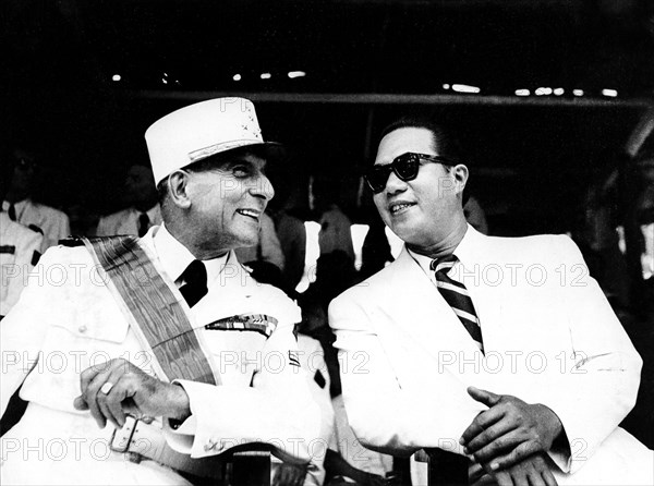 General de Lattre with Bao Dai, attenting the troops' parade in Hanoi (1951)