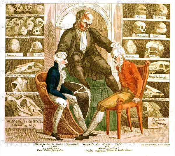 Caricature anonyme, "Le roi de Suède et M. Pitt consultant incognito le Dr Gall"