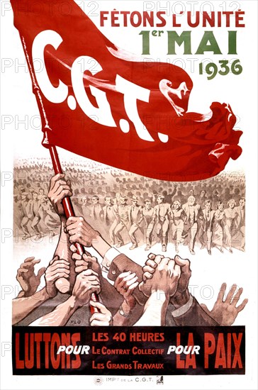Poster of the C.G.T., calling for demonstration (Mayday 1936)