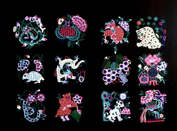 Bestiaire chinois en papier couleur