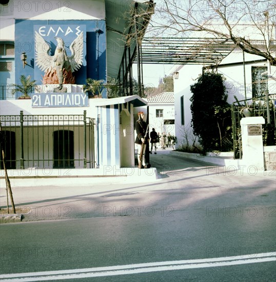 Athens, On the wall, poster symbolizing the regime of the Colonels in Greece