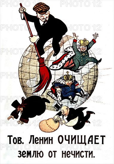 Caricature, Lenin getting rid of the "chienlit" (havoc) around the world